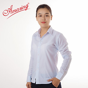 Áo sơ mi nữ Amazing, màu trắng, tay dài, vải KT silk, size từ 40-80kg