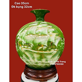 Mua Bình hút tài lộc gốm sứ Bát Tràng cao cấp vẽ vàng hoạ tiết thuận buồm xuôi gió cao 35cm