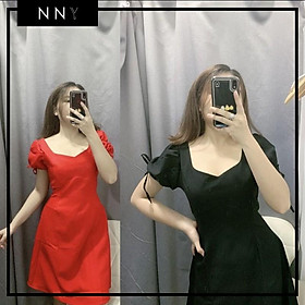 Váy cổ vuông tim tay nơ - NEMO DRESS - V031