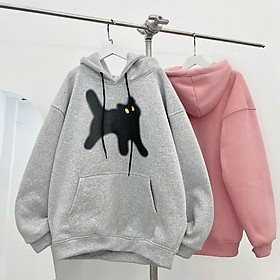 Áo khoác nỉ nam nữ họa tiết Mèo Đen hoodie full zip form rộng bo gấu tay phồng hàn quốc, áo khoác hoodie cặp đôi phong cách hàn quốc thu đông chống nắng