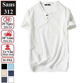 Áo thun nam đũi Sans312 chất cotton mát cộc tay cài nút cổ v trơn đẹp xịn mềm mịn big size 5XL 4XL 3XL 2XL XL L M