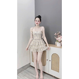 Set áo hoa dây mix chân váy tầng thiết kế