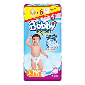 Tã Quần Bobby Gói Lớn L38 (38 Miếng) + 6 Miếng Cùng Size