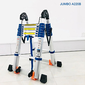 Mua Thang Nhôm Rút Chữ A JUMBO A220B - Đai xanh  chữ A cao 2.2m  chữ I cao 4.4m  tải trọng 300kg  8 đế cao su chống trượt  có bánh xe kéo  khóa chốt cao cấp  bậc thang thiết kế chống trượt  thanh giằng giữa 2 bên thang - Luôn Có Phụ Kiện Thay Thế