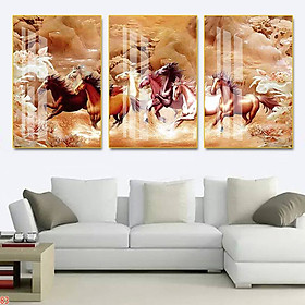 Mua Bộ 3 Tranh Canvas Động Vật Phong Thủy - Tranh Tám Con Ngựa Chạy Tuyệt Đẹp