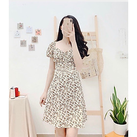 Đầm hoa xòe Vintage cổ V tay bo DN550