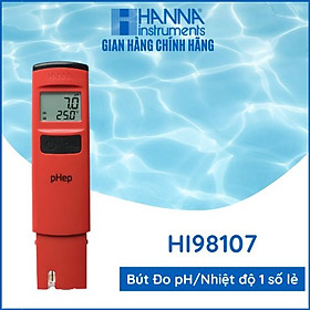 Bút đo PH & Nhiệt Độ Trực Tiếp Trong Nước Từ 0.0 - 14.0 pH Với Độ Phân Giải 0.1 - Hanna - HI98107, tặng kèm gói dung dịch để hiệu chuẩn và rửa điện cực, để kiểm tra nước hồ cá, nước sạch, nước cấp, gia đình, sản xuất thực phẩm