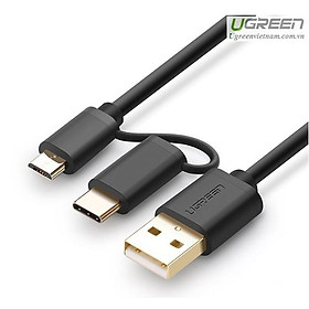 Cáp USB A sang Micro USB + TypeC màu Đen UGREEN 30177 US142 - hàng chính hãng