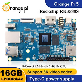 Orange PI 5 Máy tính bảng đơn 16GB RAM RK3588S, mô -đun PCIe bên ngoài WiFi BT, SSD 8K Orange PI5 Develop