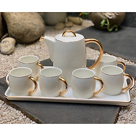 Mua Bộ tách trà khay trắng chỉ vàng cao cấp