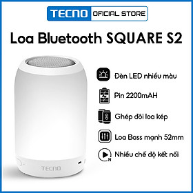 Loa Bluetooth TECNO SQUARE 2 | Loa Bass mạnh 52mm | Ghép đôi loa kép | Pin 2220 mAh | Đèn Led nhiều màu - Hàng Chính Hãng