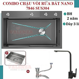 Mua Chậu rửa bát 1 hố 7846 Valenza sus304 nano đen kháng khuẩn kèm vòi rửa bát nano Vuông  bộ xả to ngăn mùi  khay inox gác chậu  bình rửa bát  dụng cụ rửa ly cốc