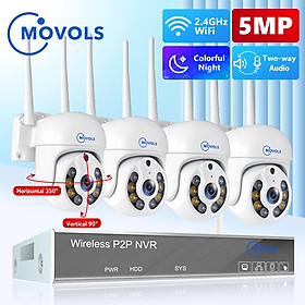 Movols H.265 5MP HD Hệ thống giám sát CCTV không dây hai chiều PTZ WiFi WiFi Camera bảo mật 8CH P2P NVR Video Kit Build-In HDD: 4T