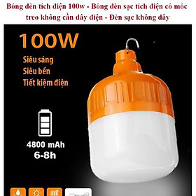 Mua ️ Bóng đèn tích điện️ Đèn led tích điện năng lượng mặt trời 100W siêu sáng  5 chế độ có điều khiển