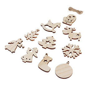 10pcs Assorted Wooden Christmas Hanging Ornaments, for DIY Wood Crafts Christmas Decoration, Christmas Tree Ornaments