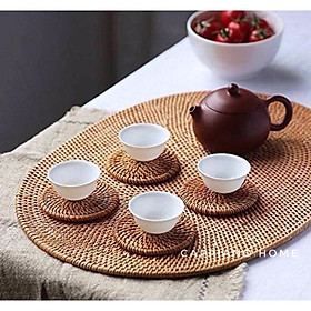 Khay mây đựng đồ, lót mây oval, khay bưng đồ ăn phong cách Bắc âu