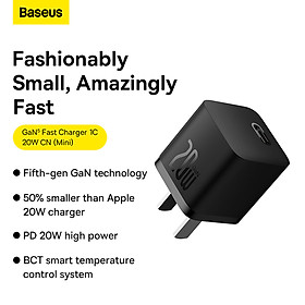Mua Củ Sạc Nhanh Mini Dành Cho iPhone Baseus GaN5 1C Chuẩn PD 20W Siêu Nhỏ Gọn Chân Dẹp CN - Hàng Chính Hãng