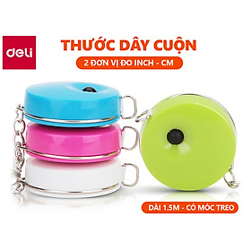 Thước Dây Deli Có Thể Làm Móc Chìa Khóa- Dài 1.5M - Thước Dây Cuộn - Màu Trơn Xanh Lá / Xanh Dương / Hồng / Trắng  - 1 Chiếc