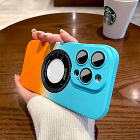 Ốp lưng Maqsafe bảo vệ camera cho iPhone 13 Pro / 13 Pro Max / 14 Plus / 14 Pro / 14 Pro Max hiệu HOTCASE Maqsafe Label trang bị kính cường lực shaphia chống chói cho Camera hỗ trợ chụp ảnh ngoài trời nắng gắt và ngược sáng - hàng nhập khẩu - Cam & Xanh - iPhone 14 Plus