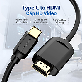 Cáp Type-C to HDMI cho MacBook, Điện Thoại, Laptop chất lượng 4K 2K 1,5m Vention CGUBG - Hàng chính hãng