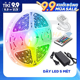 Bộ đèn led dây dán 5050 đổi nhiều màu RGB bằng điều khiển phủ silicon