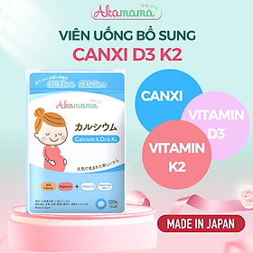 Canxi D3 K2 Cho Mẹ Bầu Hỗ Trợ Phát Triển Hệ Xương Của Bé, Viên Nhỏ, Không Vị, Dễ Uống Gói 120 Viên Akamama Nhật Bản