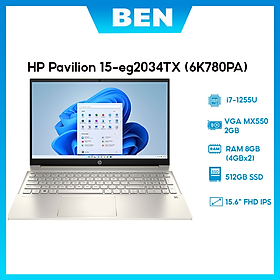 Laptop HP Pavilion 15-eg2034TX 6K780PA (Core i7-1255U | 8GB | 512GB | MX550 2GB | 15.6 inch FHD | Windows 11 | Vàng) - Hàng Chính Hãng