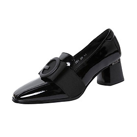 Women's Chunky Closed Toe Low Block Heels Work Pumps Comfortable Square Toe Dress Wedding Shoes - 39