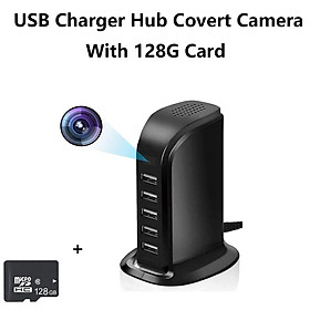 5 USB Port Charger Hub Chuyển đổi máy ảnh mini WiFi Giám sát từ xa HD 1080p Phát hiện chuyển động Bảo mật nhà giám sát video CAM Kích thước: Camera có 128g