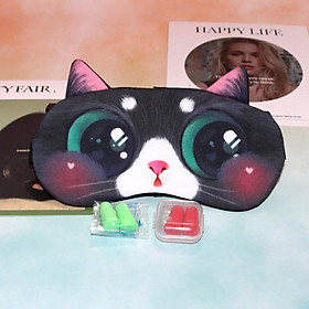 Miếng bịt mắt ngủ 3D có túi gel làm mát mắt (eye mask) hình chú mèo đáng yêu đi kèm 2 cặp nút tai giảm tiếng ồn MBM44