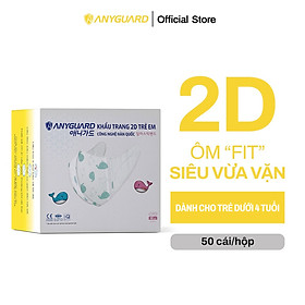 Hộp Khẩu Trang 2D Trẻ Em 3 Lớp ANYGUARD Chính Hãng - Lọc 99% Vi Khuẩn - Họa Tiết Cá - Dành Cho Bé Từ 2 Đến 4 tuổi (Hộp 50 cái) - Đạt Tiêu Chuẩn QCVN 01:2017/BTC, ISO 9001:2015, ISO 13485:2016