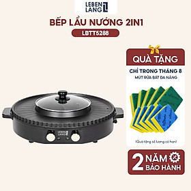 Nồi lẩu điện 2 ngăn Lebenlang LBTT5288, bếp lẩu nướng 2in1 đa năng tròn loại to,công suất 1800W tiện lợi cho gia đình - hàng chính hãng