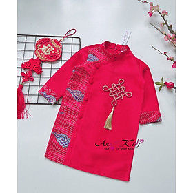 Áo dài cách tân bé trai, Áo tết cho bé 1-10 tuổi nút kết cát tường hàng thiết kế chất liệu tap ta phối gấm vân mây