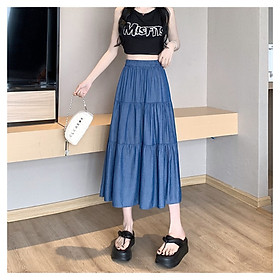 Chân Váy Jeans Nữ Vintate Dáng Dài Cạp Chun 2 Màu