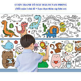 Sách - Tranh Tô Màu Sticker Cắt Dán Dài 3 Mét Cho Bé 2 - 8 Tuổi - Mỗi Cuộn 1 Chủ Đề (Lựa Chọn Thêm Sáp Hữu Cơ)