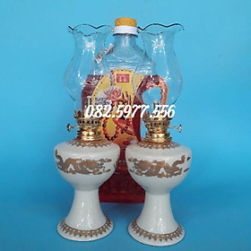 Cặp đèn thờ sứ Bát Tràng cao và 1 dầu Lưu Ly Cát Tường
