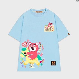 Áo thun tay lỡ unisex phom rộng in hình Gấu dâu cưỡi ngựa