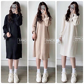 Váy len nữ dáng dài suông đầm len cổ lọ màu đen be nâu basic phom rộng hàng  Quảng Châu cao cấp Style Hàn Quốc  Shopee Việt Nam