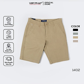 Quần Short Kaki Cao Cấp VIỆT PHÁP/ Form Basic/ Thêu logo sườn, chất liệu dệt cotton mềm mịn hút mồ hôi không phai màu 1402