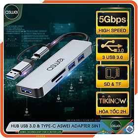 Hub Type C Và Hub USB 3.0 ASWEI 5in1 To USB 3.0, SD, TF - Hàng Chính Hãng