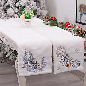 Mua Khăn trải giữa bàn table runner lông bông tuyết cây thông trắng chủ đề giáng sinh