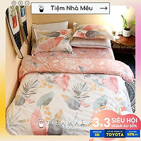 Bộ Chăn Ga Gối Cotton 3Dm6/m8/2m-Tiệm Nhà MêuSet 4 Món 2 Vỏ gối ,drap , vỏ chăn Chăn Lá Mùa Thu Mềm Mát
