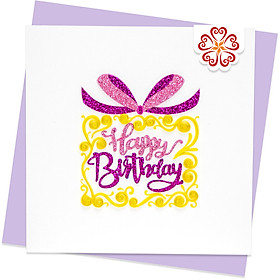 Bánh kem Happy Birthday - Thiệp giấy xoắn tối giản 15 x 15 cm - Thiệp chúc mừng nhân dịp sinh nhật
