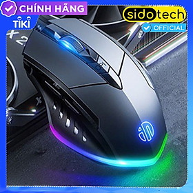 Chuột Gaming Máy Tính SIDOTECH P1W Esport Có Dây Silent / 40 Triệu Click / 7200 DPI / LED RGB Chống Ồn Logo Phát Sáng Kèm 2 Nút Phụ Trợ Cho Game FF PUBG Phù Hợp Máy Tính Laptop Văn Phòng