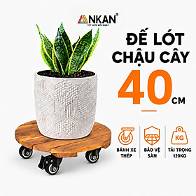 Đế Lót Để Chậu Cây Có Bánh Xe ANKAN 40cm Làm Giá Đỡ Kệ Hoa Cây Cảnh, Màu Vàng Nắng, Chịu Tải 120Kg