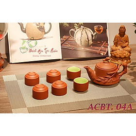 Mua Bộ Ấm Chén Gốm Tử Sa Nâu Đỏ - Hàng Cao Cấp Bát Tràng Loại 1 - Ấm Trúc Vuông Đắp Nổi - ACBT04A