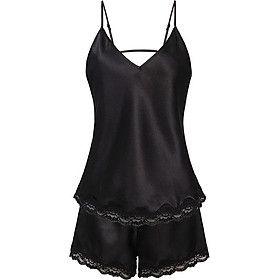 Bộ Đồ Mặc Nhà Hai Dây Quyến Rũ, Bộ Đồ Ngủ Satin Viền Ren Tinh Tế, Gợi Cảm iBasic HOMY015- Hàng Chính Hãng