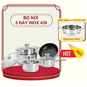 Mua Bộ Nồi 5 Đáy Từ Cao Cấp Fivestar FSB55D001 Nắp Kính Inox 430 ( 1 quánh16cm x  N18cm x  N20cm x N24cm x C 24cm )