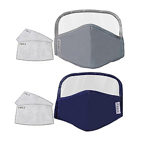 2 Pieces Cloth Face Mask Cotton PM2.5 Mouth Cover Eye Shield Mask with 4 Filters