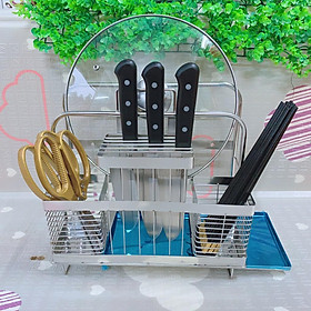 Mua Kệ cài dao  cài thớt  cắm đũa đôi inox -có khay hứng nước inox( tuyển sỉ)